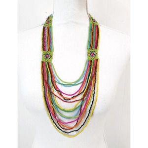 Multicolor Seed Bead Necklace Multi Layer Adjustable Lobster Closure ALD O